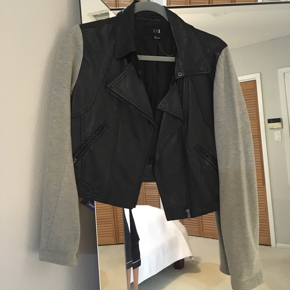 Faux Leather and Sweatshirt Biker Jacket
